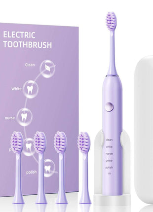 Purple Sonic Pulse Pro: 5 Smart Modes, 2-Min Timer, Lightning USB Charge – Complete Kit with 4 Heads, Bracket & Box for Effortless Glow!