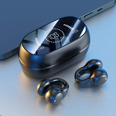 Black Open-Ear Ear-Clip Wireless Earbuds, Bluetooth 5.3 Headphones