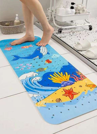 Non-Slip PVC Bath & Shower Mat with Suction Cups and Drainage Holes - Cartoon Ocean Theme(Blue Whale)