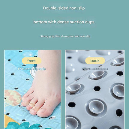Non-Slip PVC Bath & Shower Mat with Suction Cups and Drainage Holes - Cartoon Ocean Theme(Dark-haired Mermaid)