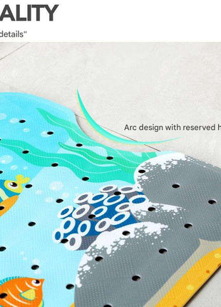 Non-Slip PVC Bath & Shower Mat with Suction Cups and Drainage Holes - Cartoon Ocean Theme(Dark-haired Mermaid)