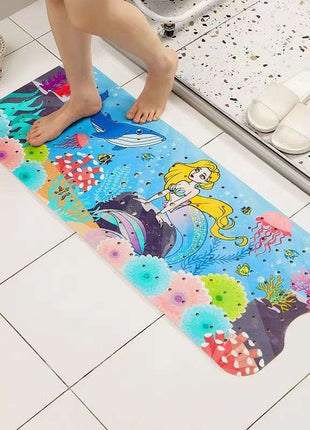 Non-Slip PVC Bath & Shower Mat with Suction Cups and Drainage Holes - Cartoon Ocean Theme(Blonde Mermaid)