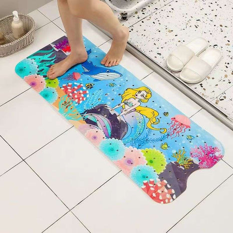 Non-Slip PVC Bath & Shower Mat with Suction Cups and Drainage Holes - Cartoon Ocean Theme(Blonde Mermaid)