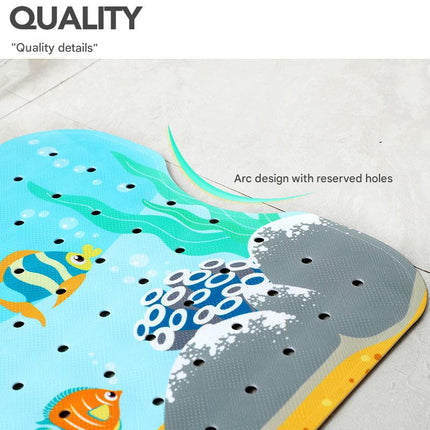 Non-Slip PVC Bath & Shower Mat with Suction Cups and Drainage Holes - Cartoon Ocean Theme(Blonde Mermaid)
