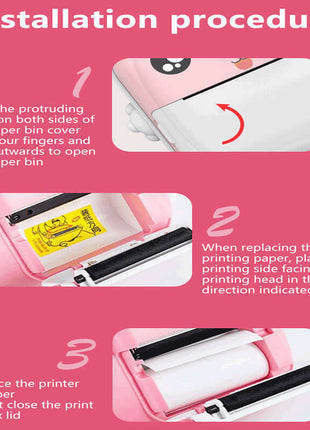 Installation procedure for Pink rabbit Kids Instant Print Camera Zero Ink Digital Video Recorder with 32GB Card and 3 Paper Rolls.