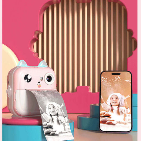 Blue rabbit Kids Instant Print Camera Zero Ink Digital Video Recorder with 32GB Card and 3 Paper Rolls Portable Rechargeable Toy Gift