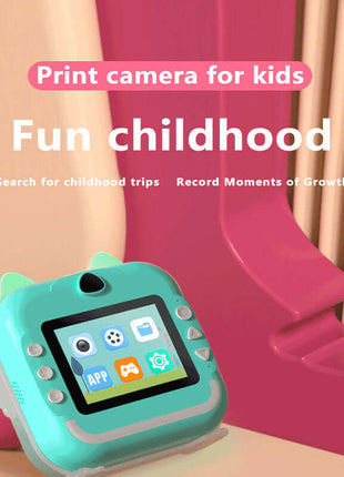 Blue rabbit Kids Instant Print Camera Zero Ink Digital Video Recorder with 32GB Card and 3 Paper Rolls Portable Rechargeable Toy Gift
