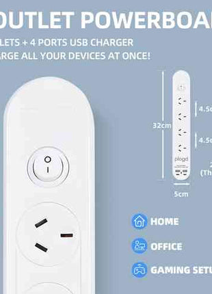Plugd 2 USB A + 2 USB C 240V 10A Powerboard with Surge Protection