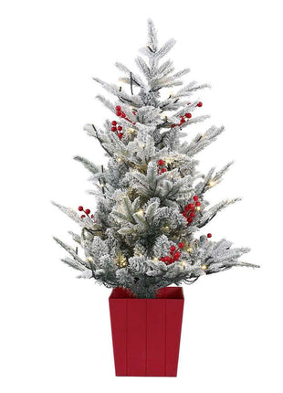 Jingle Jollys Christmas Tree 1M LED Potted Xmas Party Decor Red Barries Flocked