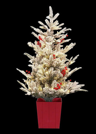 Jingle Jollys Christmas Tree 1M LED Potted Xmas Party Decor Red Barries Flocked