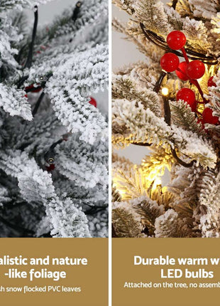 Jingle Jollys Christmas Tree 1M LED Potted Xmas Party Decor Red Barries Flocked