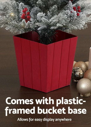 Jingle Jollys Christmas Tree 1M LED Potted Xmas Party Decor Red Barries Flocked
