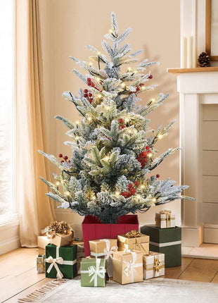 Jingle Jollys Christmas Tree 1M LED Potted Xmas Party Decor Red Barries Flocked