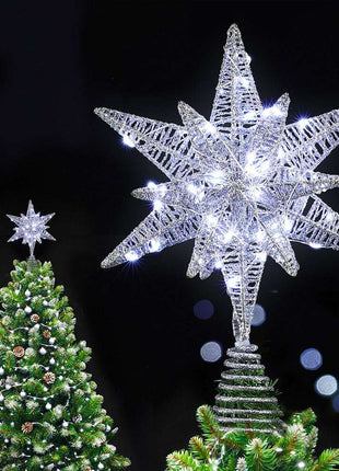 Jingle Jollys 3D Christmas Tree Topper Star LED Decorations Xmas Party Timer