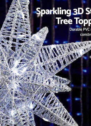 Jingle Jollys 3D Christmas Tree Topper Star LED Decorations Xmas Party Timer