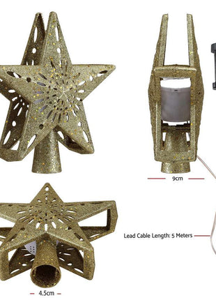 Jingle Jollys Christmas Tree Topper Star Snowflake Projector Party Glitter Gold