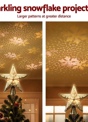 Jingle Jollys Christmas Tree Topper Star Snowflake Projector Party Glitter Gold