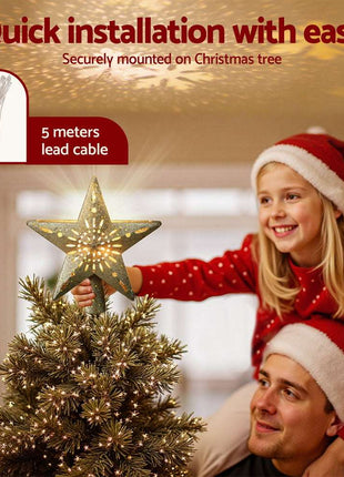 Jingle Jollys Christmas Tree Topper Star Snowflake Projector Party Glitter Gold