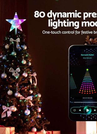 Jingle Jollys Christmas Tree Topper Star RGB LED Xmas Decor 80 Modes APP Control