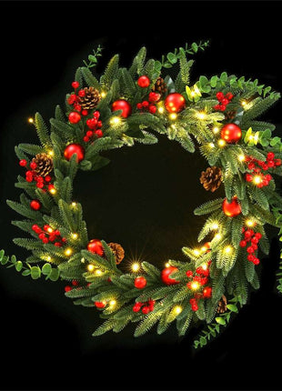 Jingle Jollys Christmas Wreath 60CM LED Garland Berries Pine Cones Party Decor
