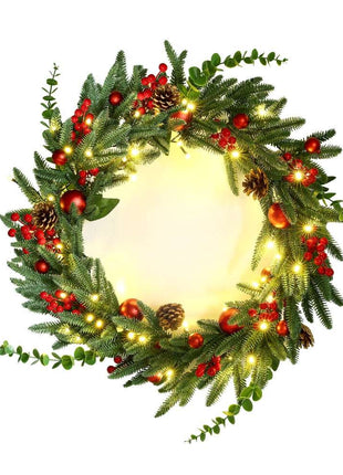 Jingle Jollys Christmas Wreath 60CM LED Garland Berries Pine Cones Party Decor