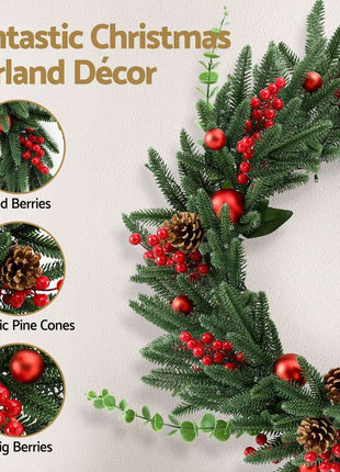 Jingle Jollys Christmas Wreath 60CM LED Garland Berries Pine Cones Party Decor