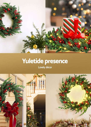 Jingle Jollys Christmas Wreath 60CM LED Garland Berries Pine Cones Party Decor