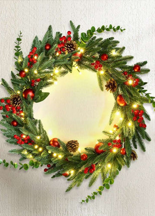 Jingle Jollys Christmas Wreath 60CM LED Garland Berries Pine Cones Party Decor