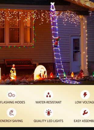 Jingle Jollys 3.5M Christmas Lights 300 LED Ladder Light with Santa Claus Decor