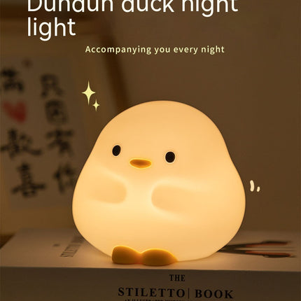 Cute Duck LED Night Lamp Cartoon Silicone USB Rechargeable Sleeping Light Touch Sensor Timing Bedroom Bedside Lamp for Kid Gift Home Decor