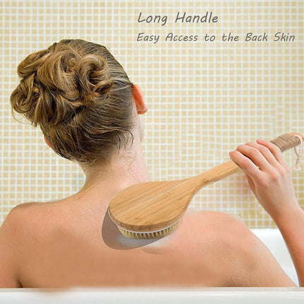 Premium Bath Body Brush Set - 2 Natural Bristle Brushes with Wall Hooks for Dry & Wet Brushing, Exfoliate, Boost Lymphatic Flow, Stimulate Circulation & Detoxify Your Skin