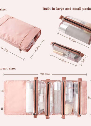 Stylish Pink Portable Toiletry & Makeup Bag - Waterproof, Hanging Design, Perfect for Travel and Daily Use!