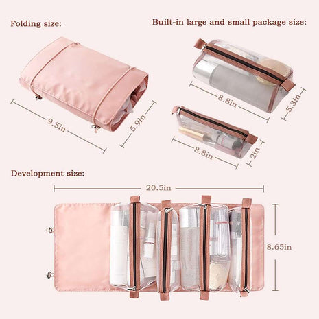 Stylish Pink Portable Toiletry & Makeup Bag - Waterproof, Hanging Design, Perfect for Travel and Daily Use!