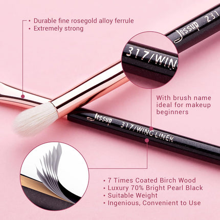 15-Piece Professional Makeup Brush Set - Luxurious Pearl Black & Rose Gold, Natural-Synthetic Hair for Flawless Application