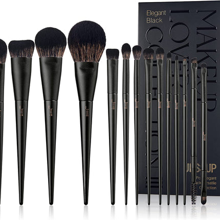 14-Piece Makeup Brush Set - Professional Black Kabuki Foundation, Eyeshadow, Contour, Concealer, Powder, Eyeliner, Crease, Eyebrow, and Blending Brushes