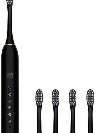 Rechargeable Toothbrush, Deep Cleaning Electronic Toothbrush, IPX7 Waterproof, with 4 Replacement Heads (Black with Four Brush Heads, 225 mm x 25 mm)
