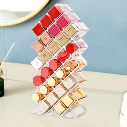 Acrylic Lipstick Organizer with 28 Spaces - Clear Lip Gloss Storage and Display Stand