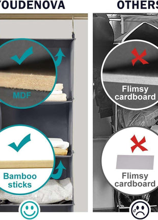 Hanging Closet Organizer, 6-Shelf Cloth Hanging Storage with Side Pockets,Grey