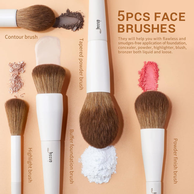 14-Piece Luxury Synthetic Makeup Brush Set - Flawless Foundation, Contour, Blush & Eye Makeup - Chic Light Grey Collection T329