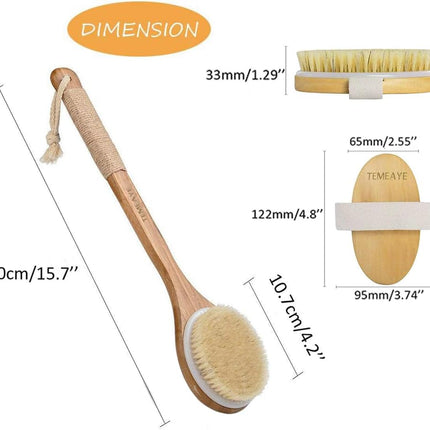 Premium Bath Body Brush Set - 2 Natural Bristle Brushes with Wall Hooks for Dry & Wet Brushing, Exfoliate, Boost Lymphatic Flow, Stimulate Circulation & Detoxify Your Skin