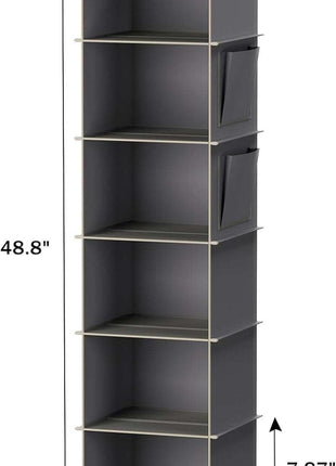 Hanging Closet Organizer, 6-Shelf Cloth Hanging Storage with Side Pockets,Grey