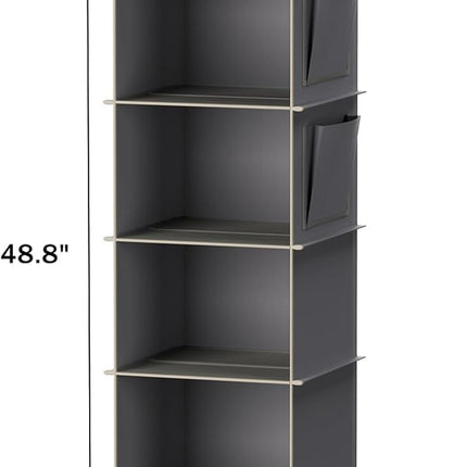 Hanging Closet Organizer, 6-Shelf Cloth Hanging Storage with Side Pockets,Grey