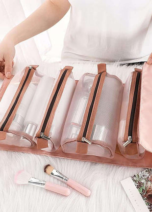 Stylish Pink Portable Toiletry & Makeup Bag - Waterproof, Hanging Design, Perfect for Travel and Daily Use!