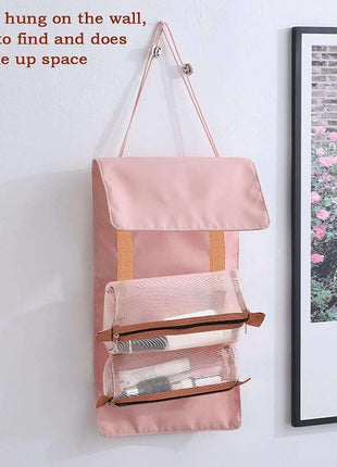 Stylish Pink Portable Toiletry & Makeup Bag - Waterproof, Hanging Design, Perfect for Travel and Daily Use!