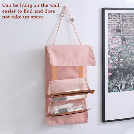 Stylish Pink Portable Toiletry & Makeup Bag - Waterproof, Hanging Design, Perfect for Travel and Daily Use!