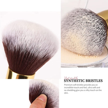 Gold Duo End Makeup Brushes - Foundation, Powder & Contour - 2-Piece Synthetic Cosmetic Tool Set