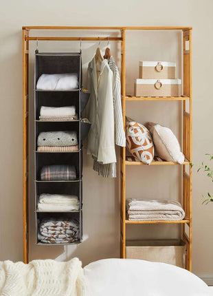 Hanging Closet Organizer, 6-Shelf Cloth Hanging Storage with Side Pockets,Grey