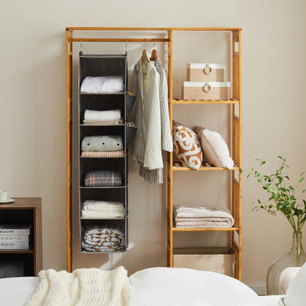 Hanging Closet Organizer, 6-Shelf Cloth Hanging Storage with Side Pockets,Grey