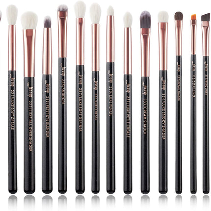 15-Piece Professional Makeup Brush Set - Luxurious Pearl Black & Rose Gold, Natural-Synthetic Hair for Flawless Application