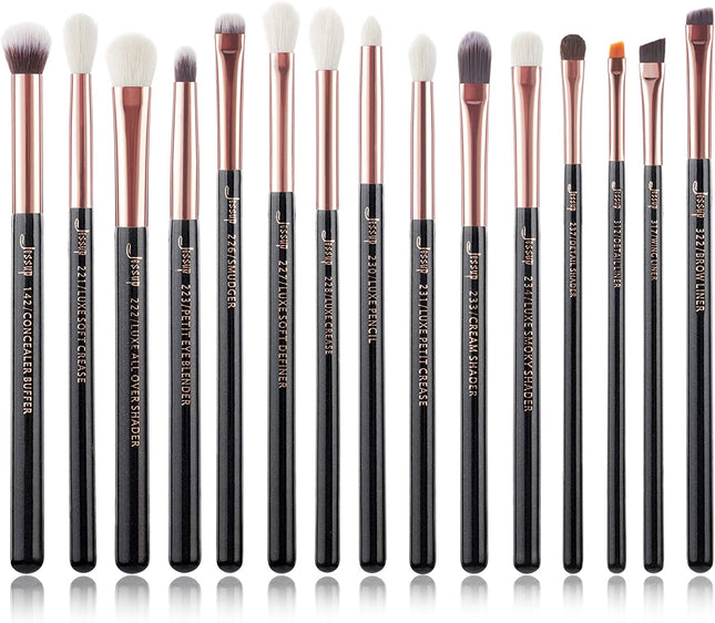 15-Piece Professional Makeup Brush Set - Luxurious Pearl Black & Rose Gold, Natural-Synthetic Hair for Flawless Application